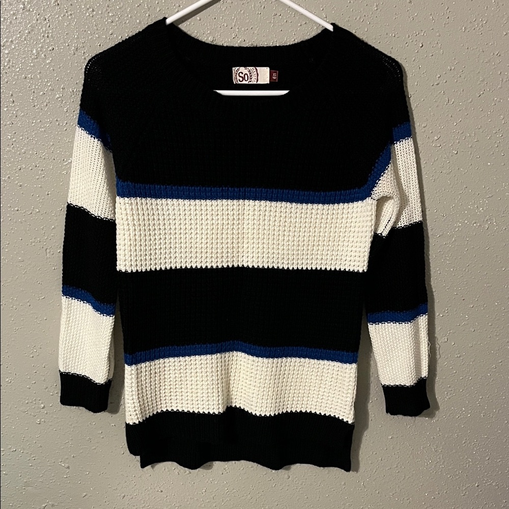 SO Black, White, and Blue Knit Sweater